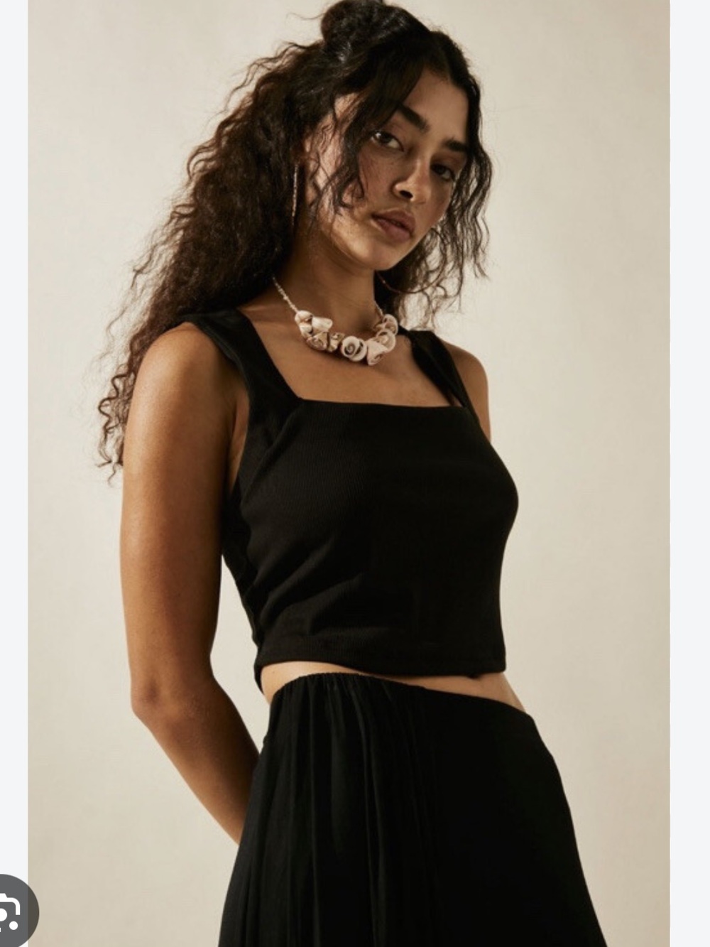 Free People beach Daphne square neck black crop top medium tank ribbed FP beach